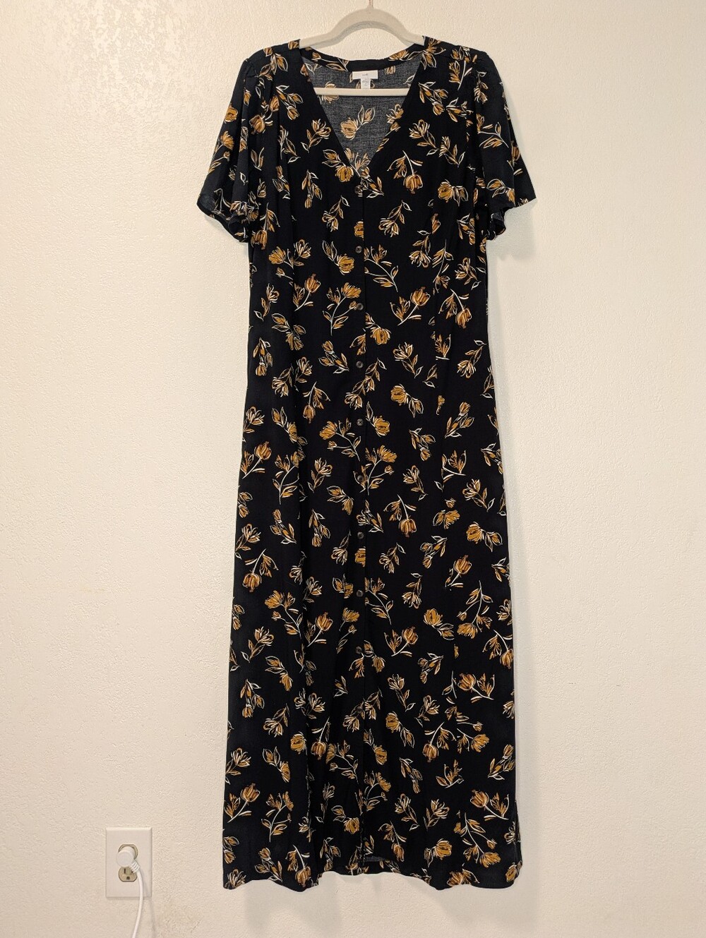 J.Jill Black Floral Button Front Maxi Dress Size Medium Tall